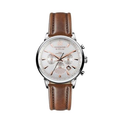 Men's chronograph watch with brown leather strap
